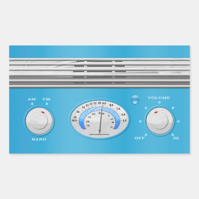 Sticker Rectangulaire Radio Vintage bleu (Devant)