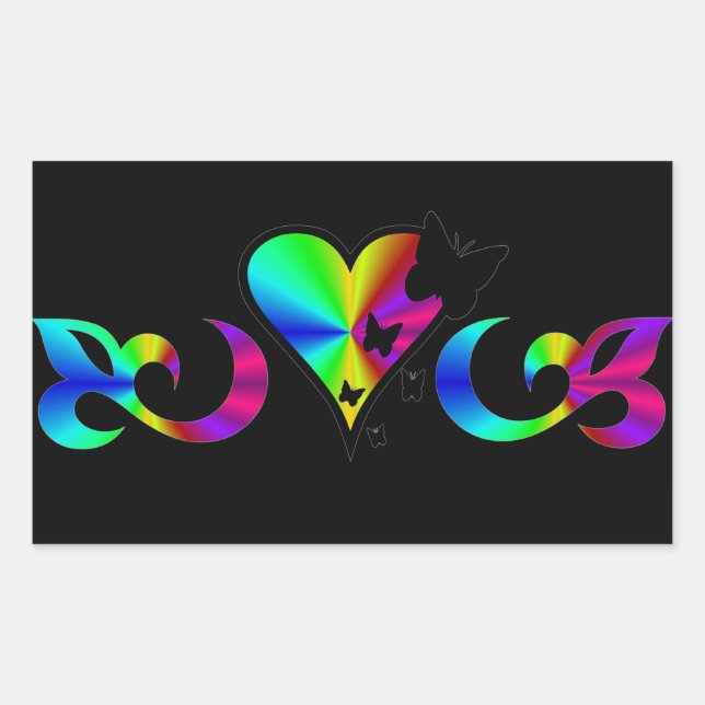 Sticker Rectangulaire Rainbow Lily Heart et Butterfly (Devant)