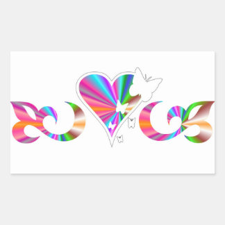 Sticker Rectangulaire Rainbow Lily Heart et Butterfly