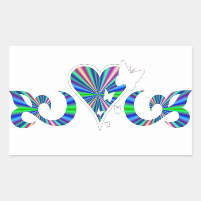 Sticker Rectangulaire Rainbow Lily Heart et Butterfly (Devant)
