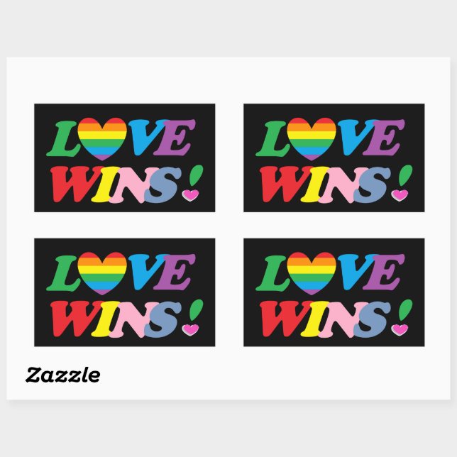 Sticker Rectangulaire Rainbow Love Wins Pride Heart LGBT (Feuille)