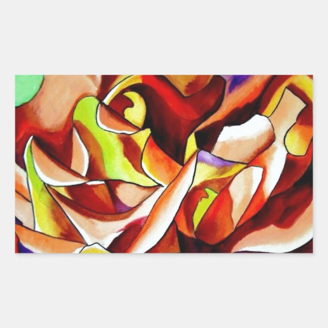 Sticker Rectangulaire Rainbow Sunset Rose watercolor original (Devant)