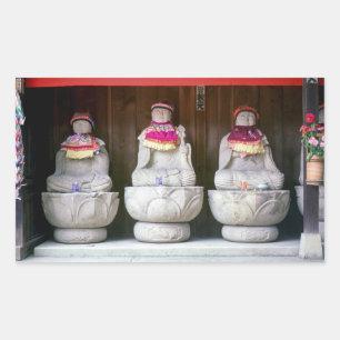 Sticker Rectangulaire Rangée de statues de moines Jizo avec bib et casqu