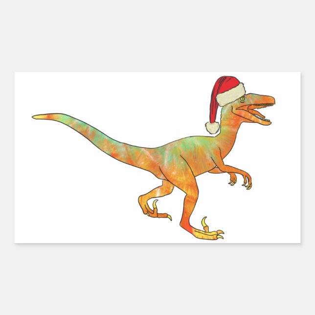 Sticker Rectangulaire Raptor Funny Festive Velociraptor Xmas Dinosaur (Devant)