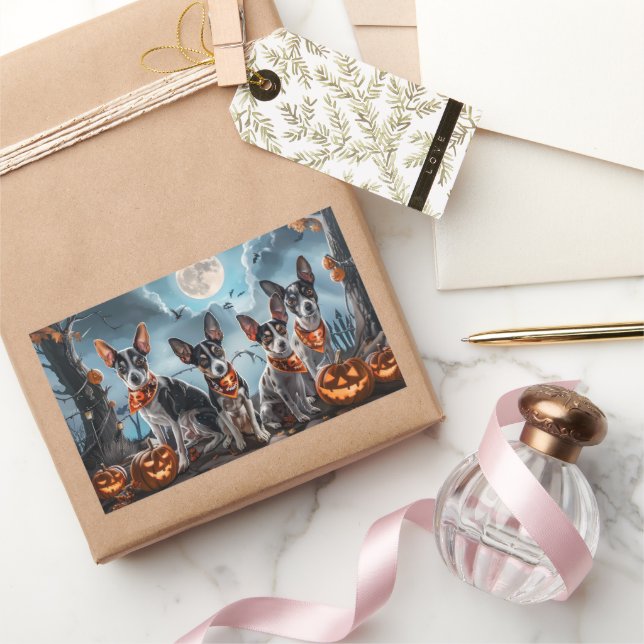 Sticker Rectangulaire Rat Terrier Halloween Éffrayant (Cadeaux)