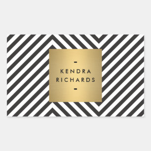 Sticker Rectangulaire Rayé Noir Blanc Or Minimaliste Moderne
