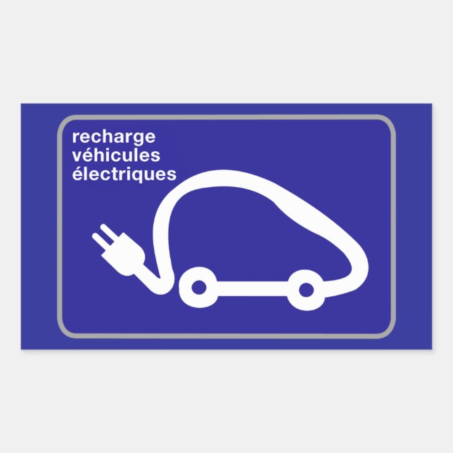 Sticker Rectangulaire Recharge Stn Voitures Électriques, Signal De Trafi (Devant)