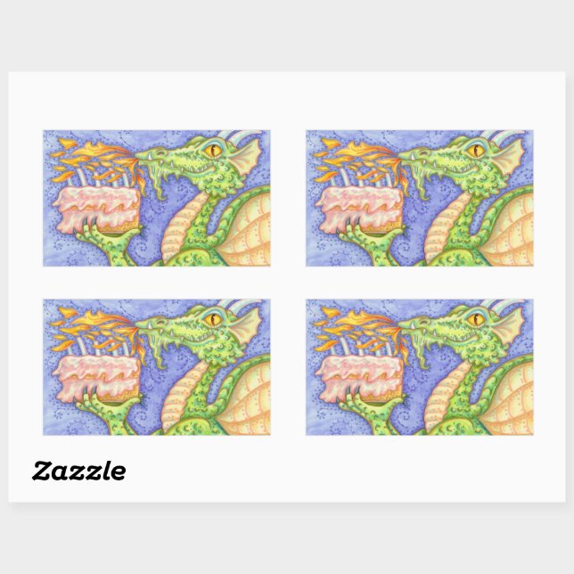 STICKER RECTANGULAIRE RÉCOLTE D'INCENDIE DRAGON ÉCLAIRANT LES BOUGIES D' (Feuille)