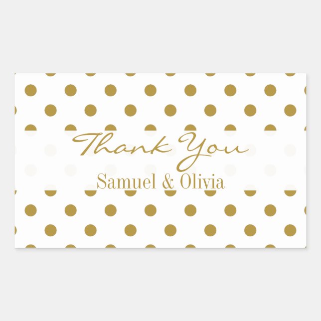 Sticker Rectangulaire Rectangle blanc Polka or personnalisé Merci pointi (Devant)