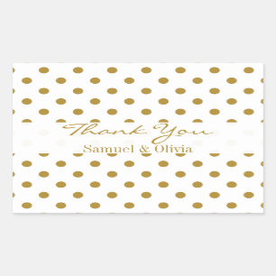 Sticker Rectangulaire Rectangle blanc Polka or personnalisé Merci pointi