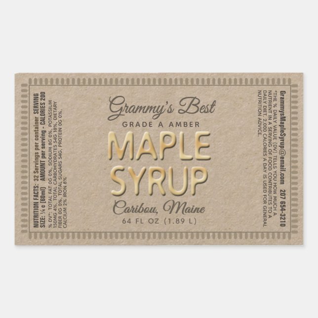 Sticker Rectangulaire Rectangle de sirop d'érable Kraft avec valeur nutr (Devant)