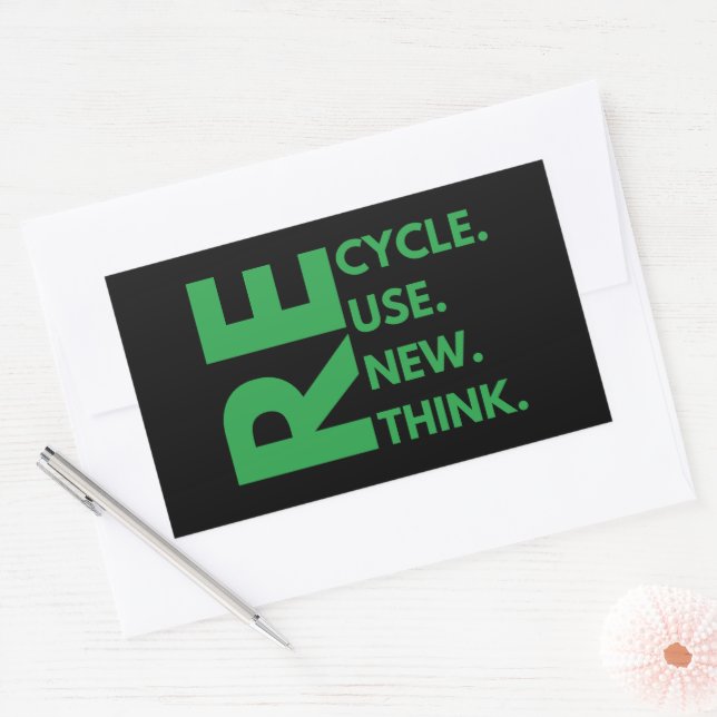 Sticker Rectangulaire Recycler Réutiliser Renouveler Repenser Jour de la (Enveloppe)