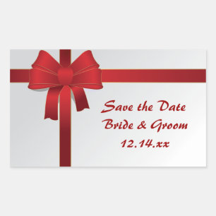 Sticker Rectangulaire Red Bows Winter Wedding Enregistrer la date