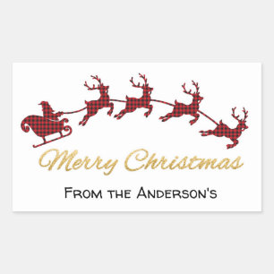Sticker Rectangulaire Red Buffalo Plaid Père Noël et Reindeer Christmas