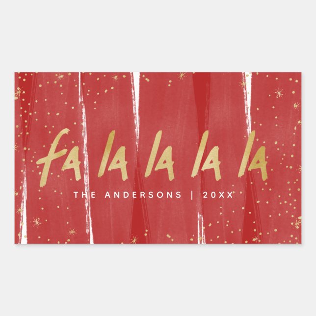 Sticker Rectangulaire Red & Gold Fa La La La La La Snowy Noël (Devant)