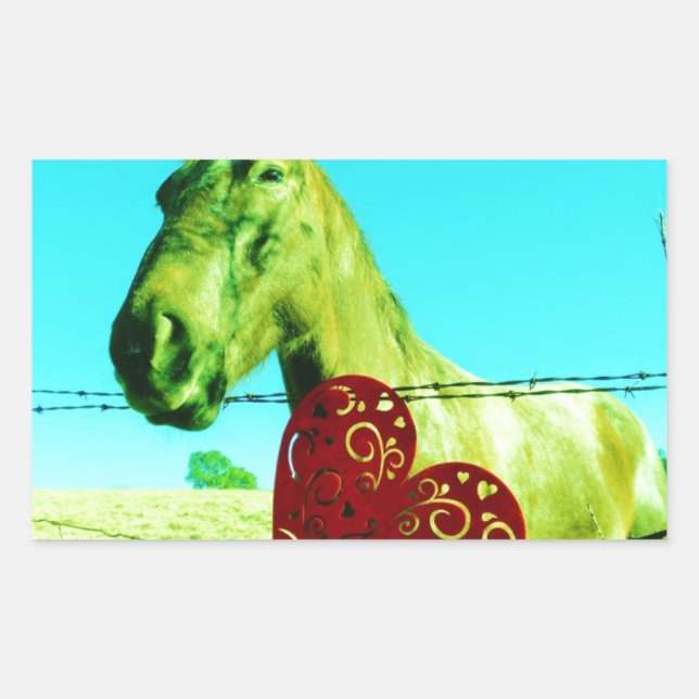 Sticker Rectangulaire Red Heart and Horse (Devant)