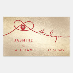 Sticker Rectangulaire Red Knot Union Double Bonheur Mariage chinois