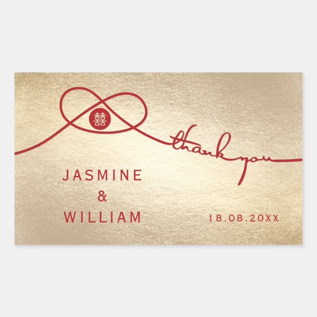 Sticker Rectangulaire Red Knot Union Double Bonheur Mariage chinois (Devant)