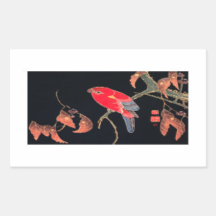 Sticker Rectangulaire Red Parrot Vintage Bird Japanese Woodblock