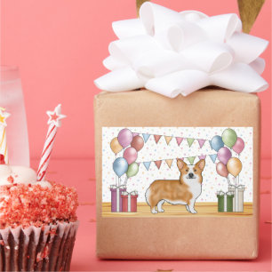 Sticker Rectangulaire Red Pembroke Welsh Corgi coloré Pastel Anniversair