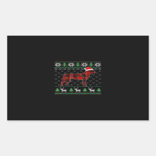 Sticker Rectangulaire Red Plaid Chien laide Noël lumières Boston Terrier