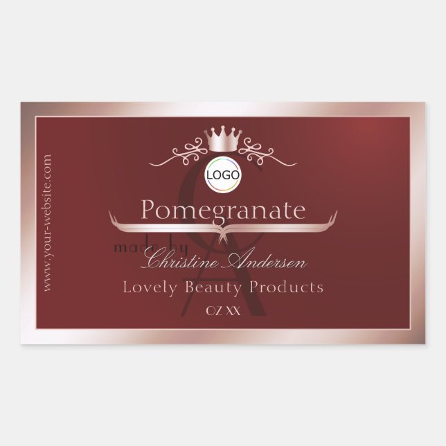 Sticker Rectangulaire Red Product Label Rose Gold Frame Logo Monogram (Devant)
