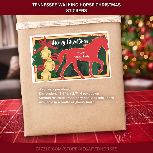 Sticker Rectangulaire Red Tennessee Walker Horse Noël Jingle Bells (Red Tennessee Walker Horse Christmas Jingle Bells Rectangular Sticker)