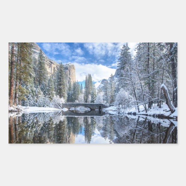 Sticker Rectangulaire Réflexion hivernale à Yosemite (Devant)