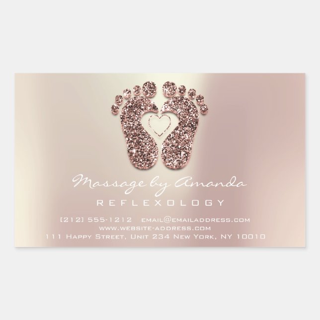 Sticker Rectangulaire Réflexologie Massage Thérapie Pieds Cuivre Blanc R (Devant)