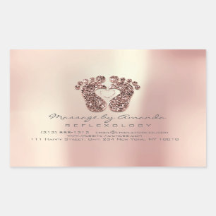 Sticker Rectangulaire Réflexologie Massage Thérapie Pieds Rose en cuivre