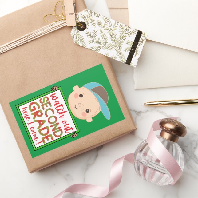 Sticker Rectangulaire REGARDEZ DEUXIÈME GRADE ICI JE VIENS drôle mignon (Cadeaux)