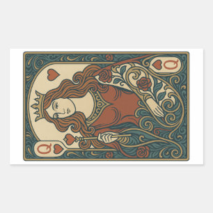 Sticker Rectangulaire Reine des Coeurs — Portrait de rosework Art nouvea