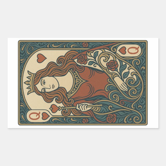 Sticker Rectangulaire Reine des Coeurs — Portrait de rosework Art nouvea (Devant)