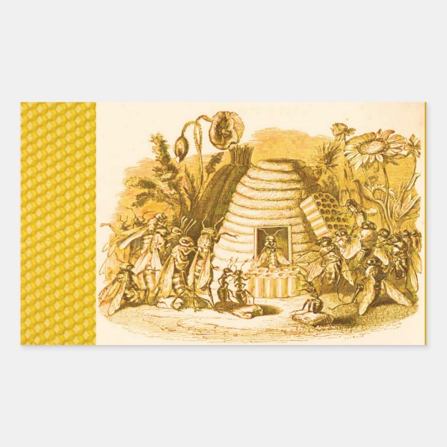 STICKER RECTANGULAIRE REINE DES HONEY BEES EN SKEP / BEEKEEPER (Devant)