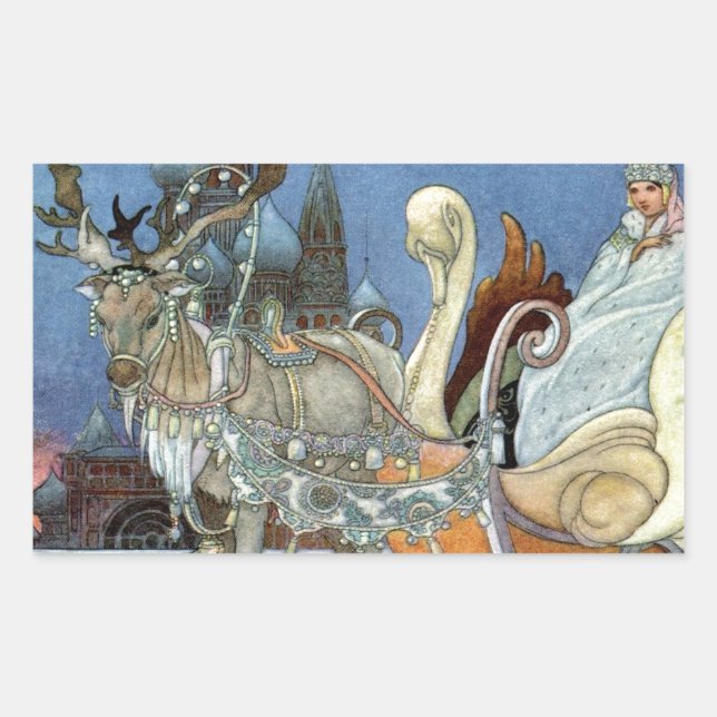 Sticker Rectangulaire Reine des neiges Russe Princesse Reindeer (Devant)