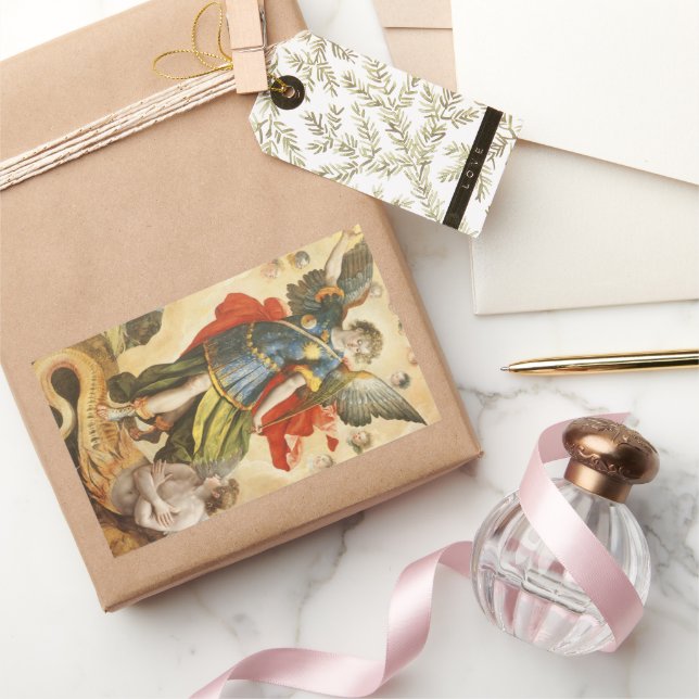 Sticker Rectangulaire Religieux vintage, Saint Michel vainc Lucifer (Cadeaux)