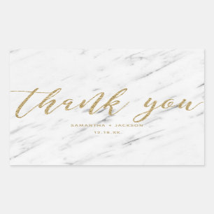 Sticker Rectangulaire Remerciement de mariage élégant en marbre blanc et