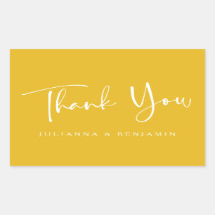 Sticker Rectangulaire Remerciement de mariage jaune moderne écriture per