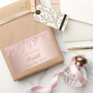 Sticker Rectangulaire Remerciement en rose gold pour une douche de marié