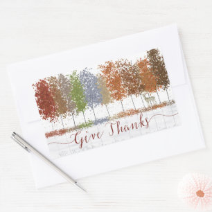 Sticker Rectangulaire Remerciez Thanksgiving Trees et Lone Deer