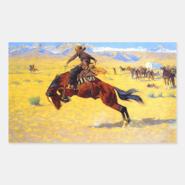 Sticker Rectangulaire Remington Old West Horse et Cowboy (Devant)