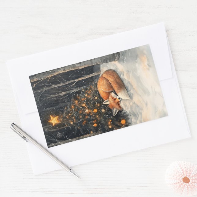 Sticker Rectangulaire Renard couché Whimsical Noël rustique (Enveloppe)