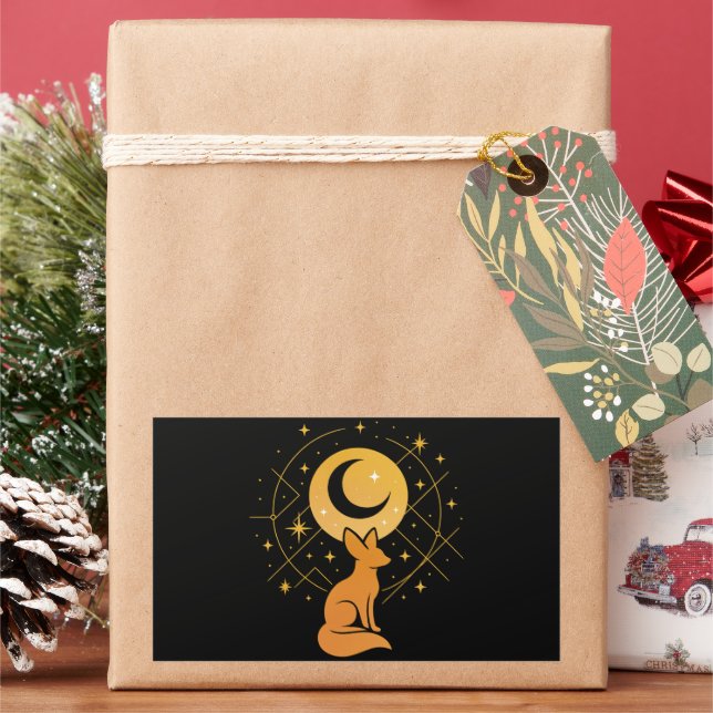 Sticker Rectangulaire Renard du désert céleste - Lune et étoiles Cosmiqu (vacances)