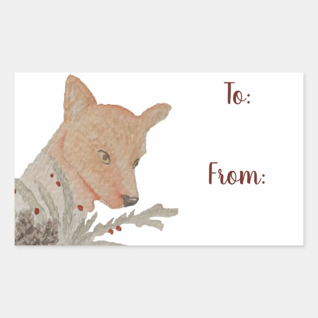 Sticker Rectangulaire Renard forestier d'hiver (Devant)