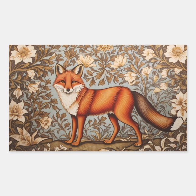 Sticker Rectangulaire Renard qui marche inspiré de William Morris  (Devant)