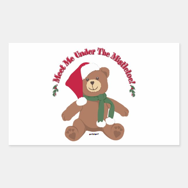 Sticker Rectangulaire Rencontrez-Moi Sous Le Mistletoe ! Ours en peluche (Devant)