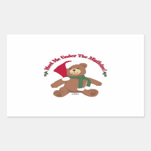 Sticker Rectangulaire Rencontrez-Moi Sous Le Mistletoe ! Ours en peluche