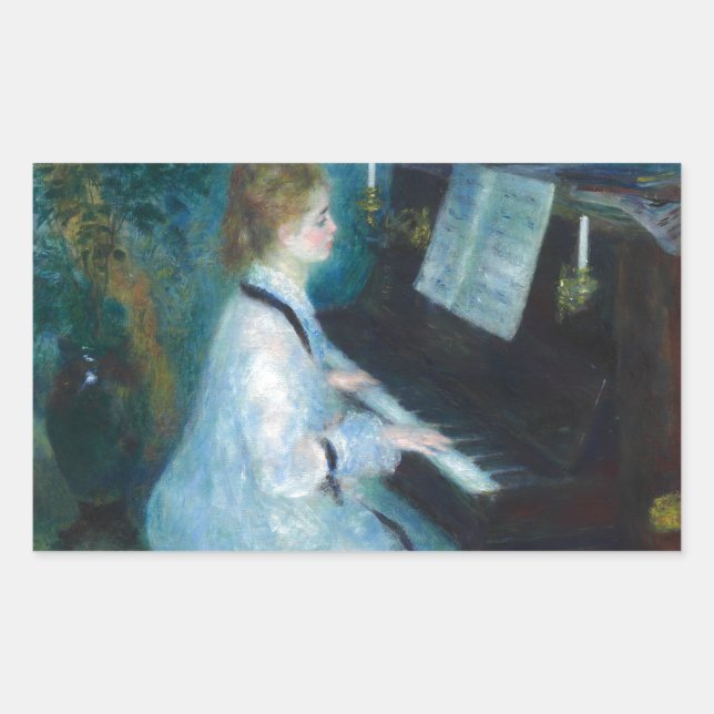 Sticker Rectangulaire Renoir femme à l'impressionniste Vintage de piano (Devant)