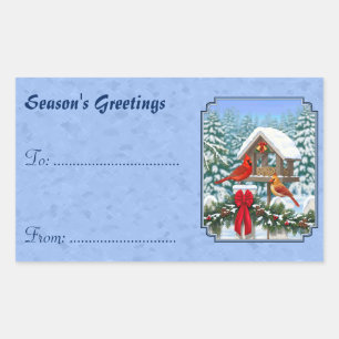 Sticker Rectangulaire Repas de Noël des cardinaux bleu