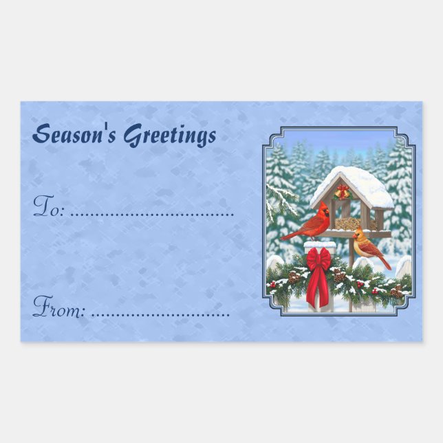 Sticker Rectangulaire Repas de Noël des cardinaux bleu (Devant)